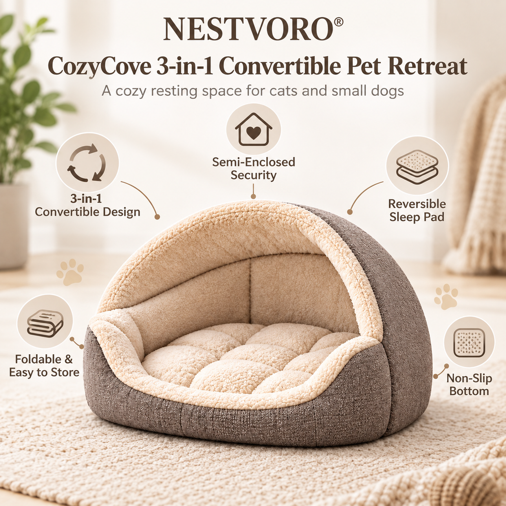 NESTVORO® CozyCove 3-in-1 Convertible Pet Retreat