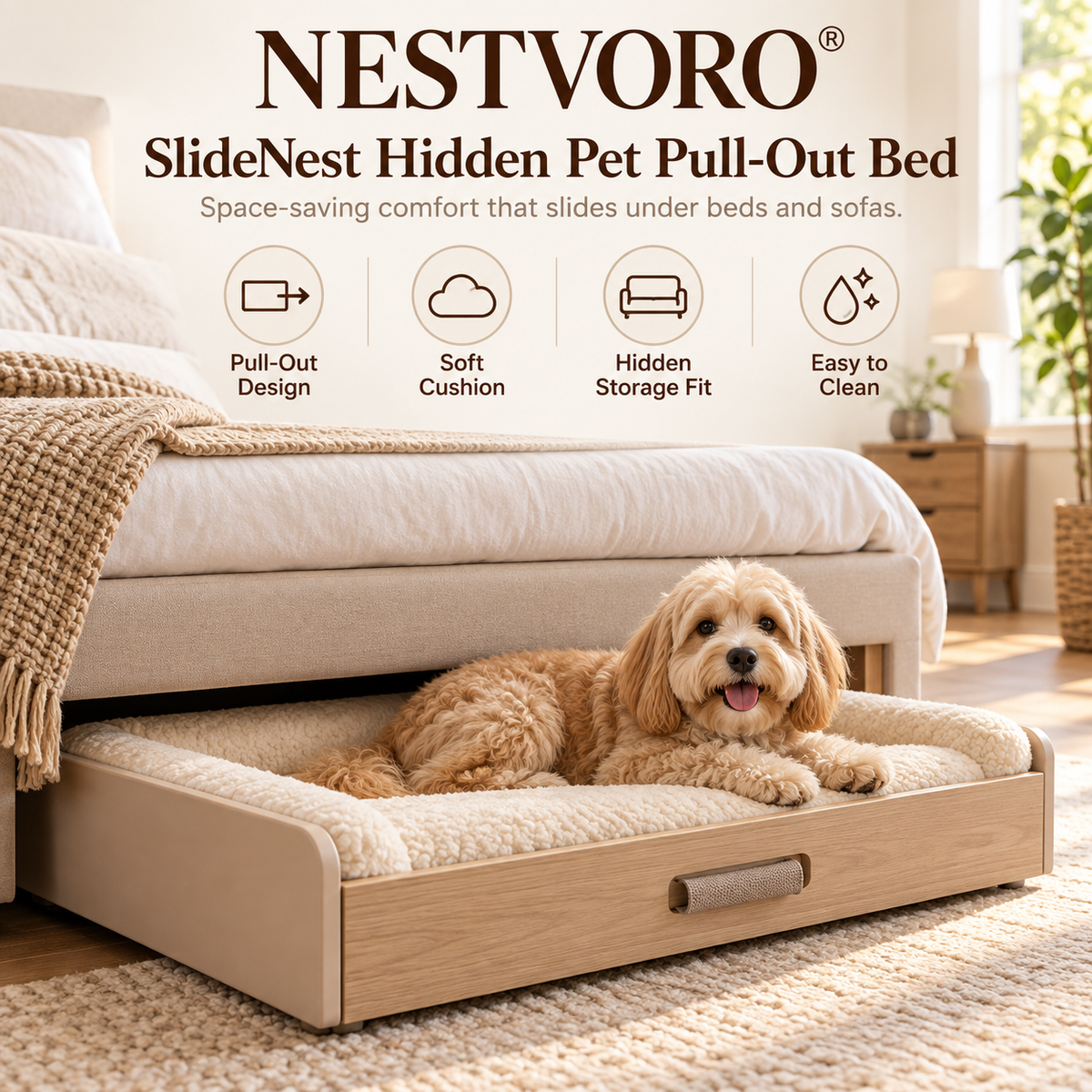 NESTVORO® SlideNest Hidden Pet Pull-Out Bed