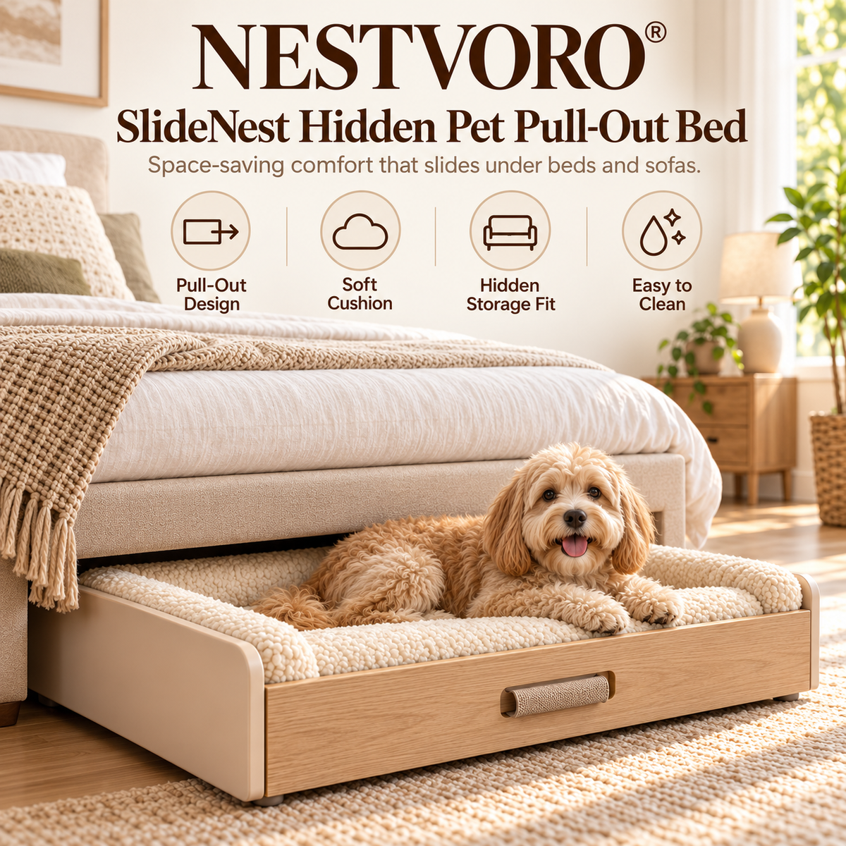 NESTVORO® SlideNest Hidden Pet Pull-Out Bed