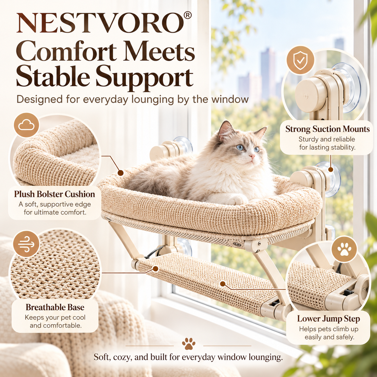 NESTVORO® WindowNest Elevated Window Pet Lounger